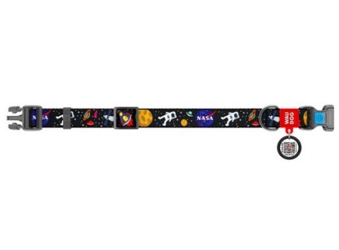 Collar WauDog Nylon Obroża nylonowa z QR-paszportem, plastikowy fastex, wzór NASA, 20mm/28-40cm