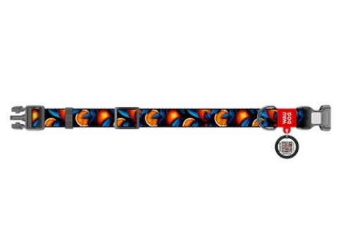 Collar WauDog Nylon Obroża nylonowa z QR-paszportem, plastikowy fastex, wzór POMARAŃCZE, 20mm/28-40cm