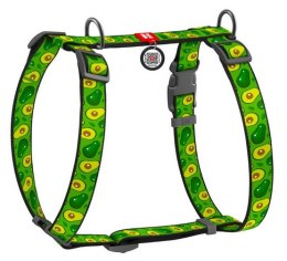 Collar WauDog Nylon Szelki nylonowe anatomiczne w kształcie litery H, z QR-paszportem, plastikowy fastex, wzór AWOKADO, rozmiar 